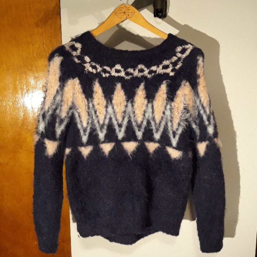 Lauren Conrad ☆Fuzzy Blue & Peach Pattern Sweater